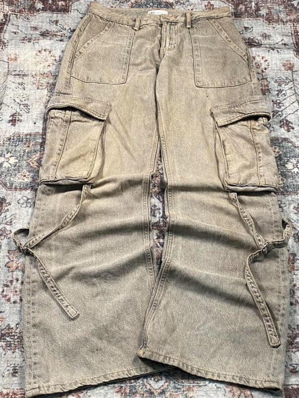 Zara Womens Y2K Khaki Wide Leg Cargo Pants